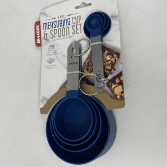 Art & Cook Measuring Cup & Spoon Set, 8 Piece Measuring Cup and Spoon Set, Blue - Picture 1 of 3